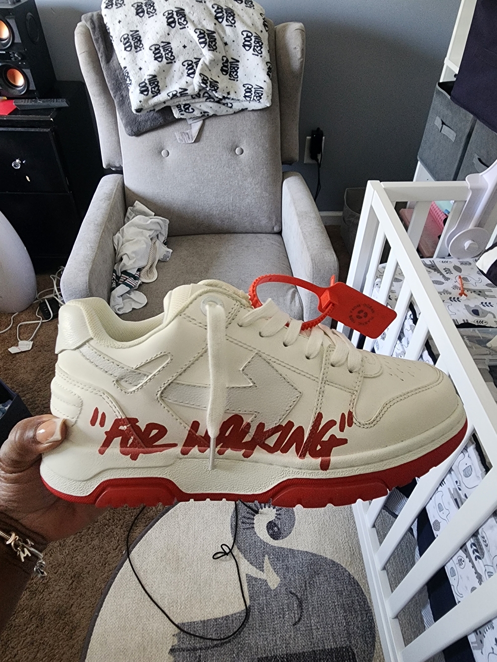 Cream and Red Statement Sneaker with Tag